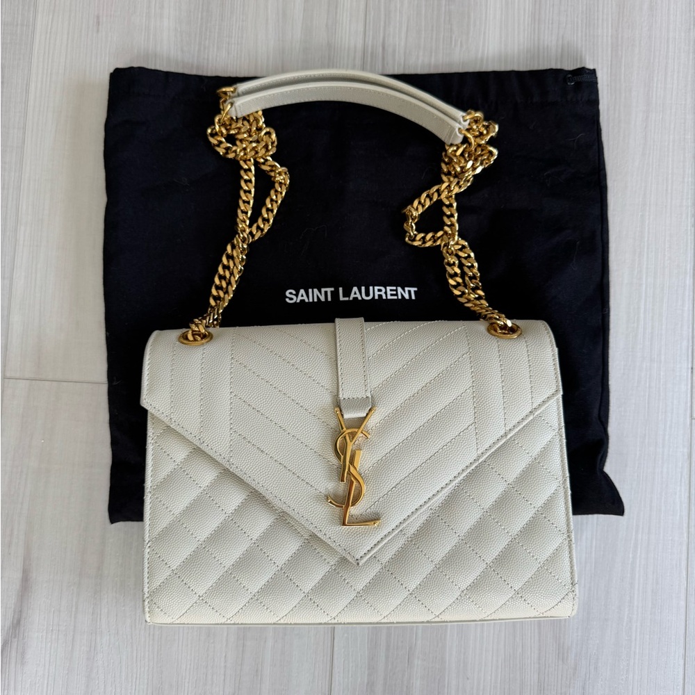 Saint Laurent Cream and Gold Quilted Shoulder Bag